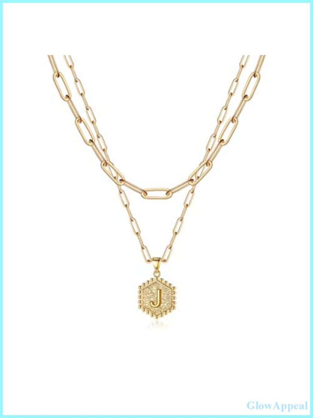 14K Gold Plated Layering Initial Necklace Set Hexagon Pendant Dainty Women